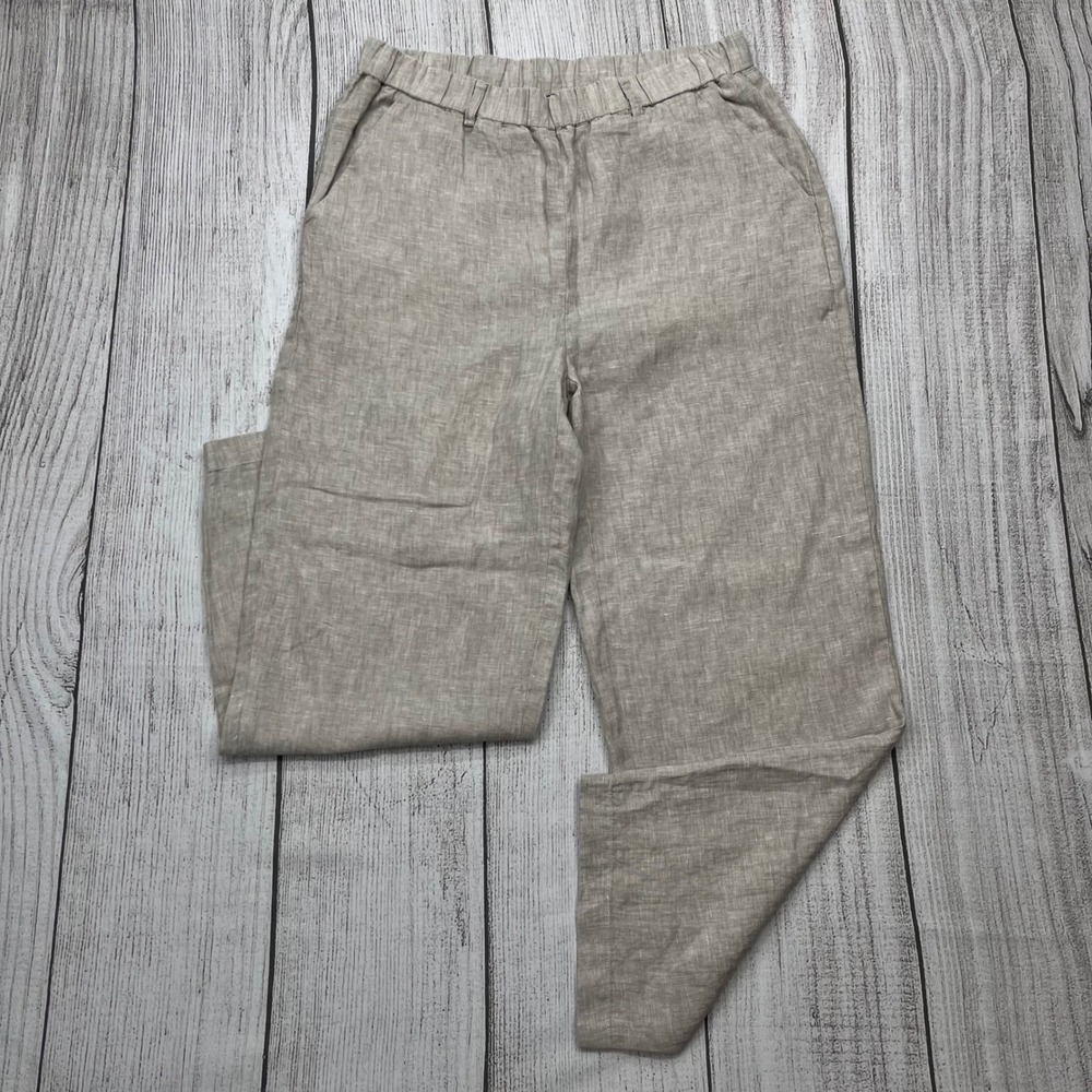 Quince Women 100% European Linen Wide Leg Pants Oatmeal Beige Size M